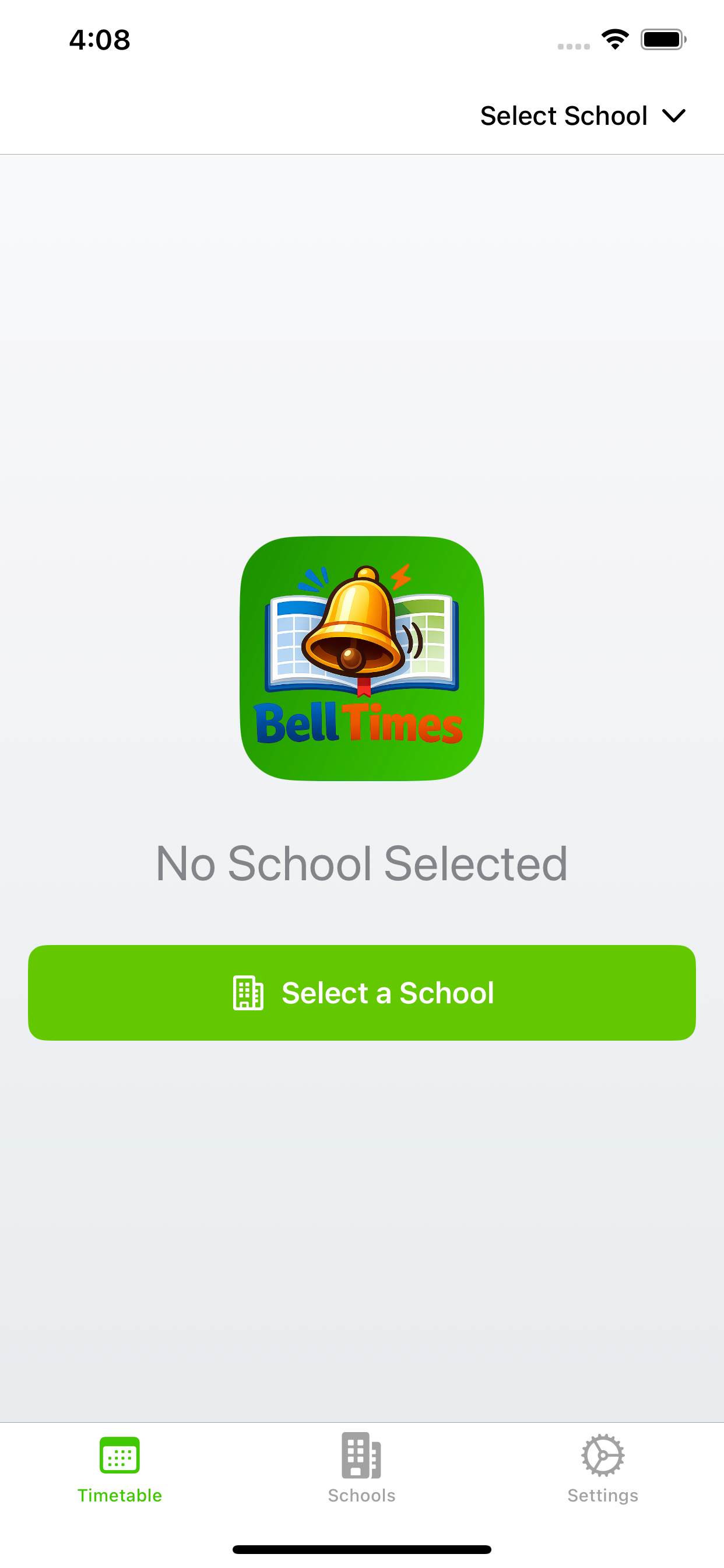 Bell Times school and timetable selection
