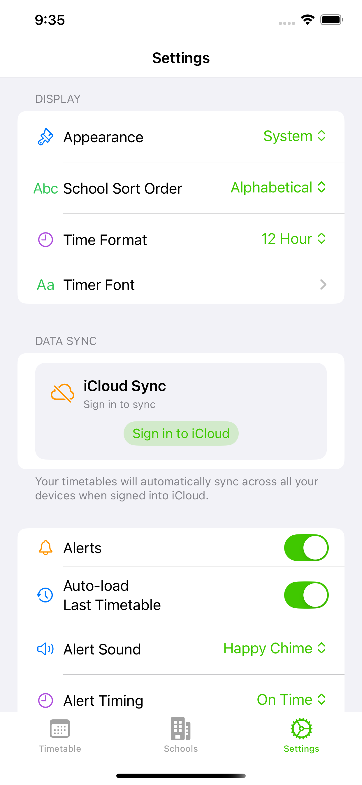 Bell Times settings