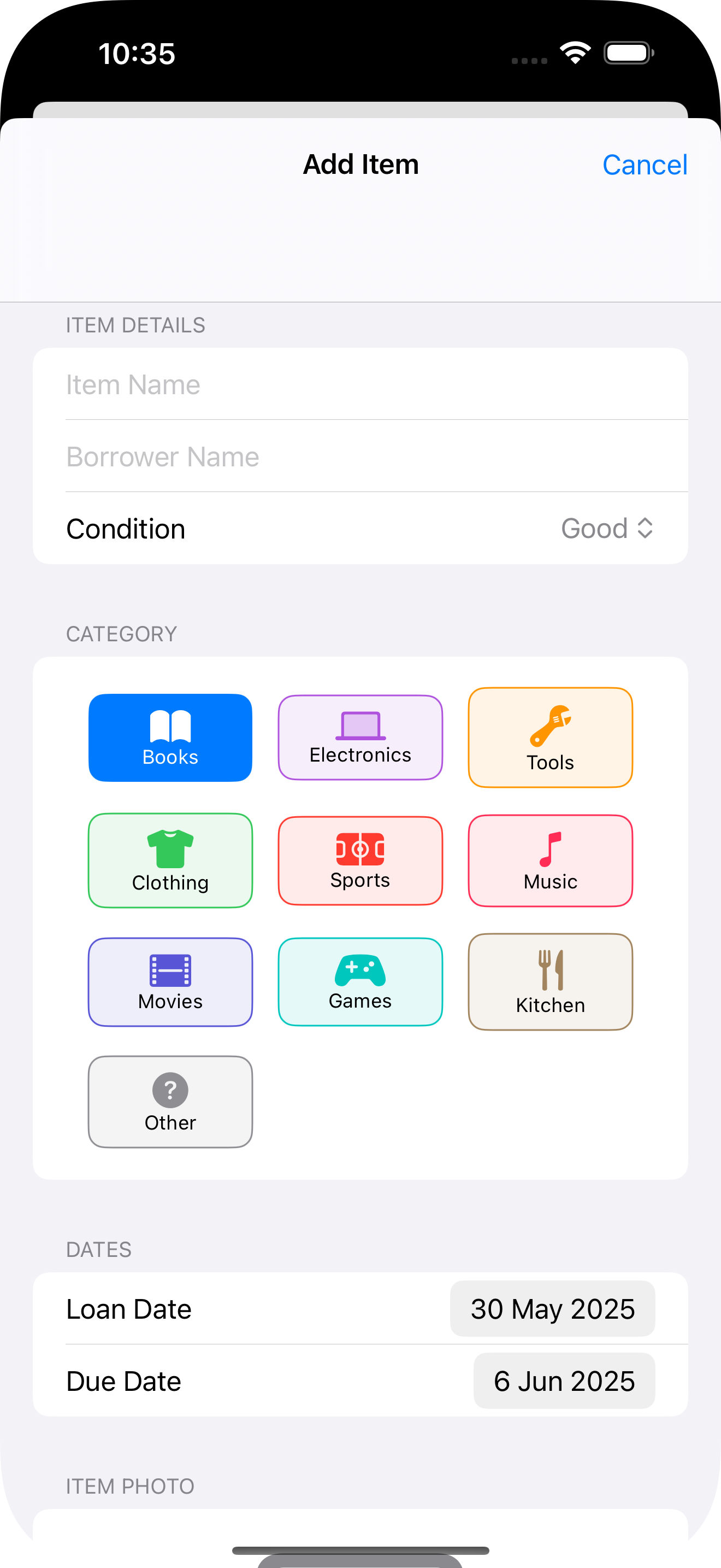 Lender add item