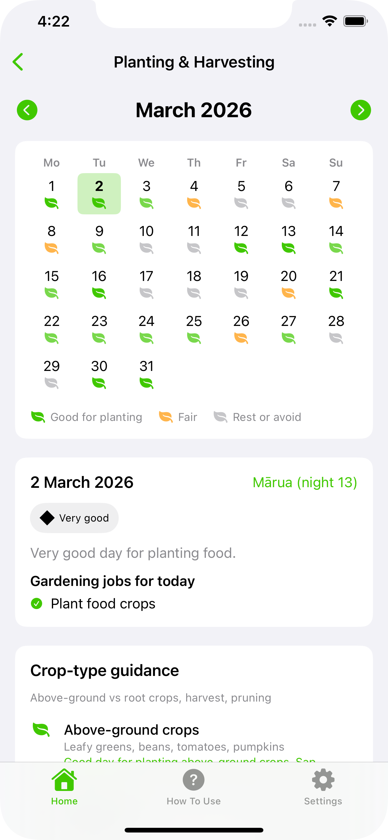 Marama planting calendar