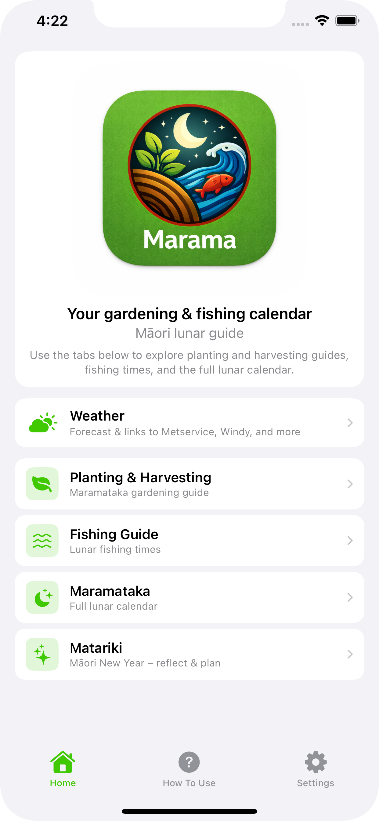 Marama home screen