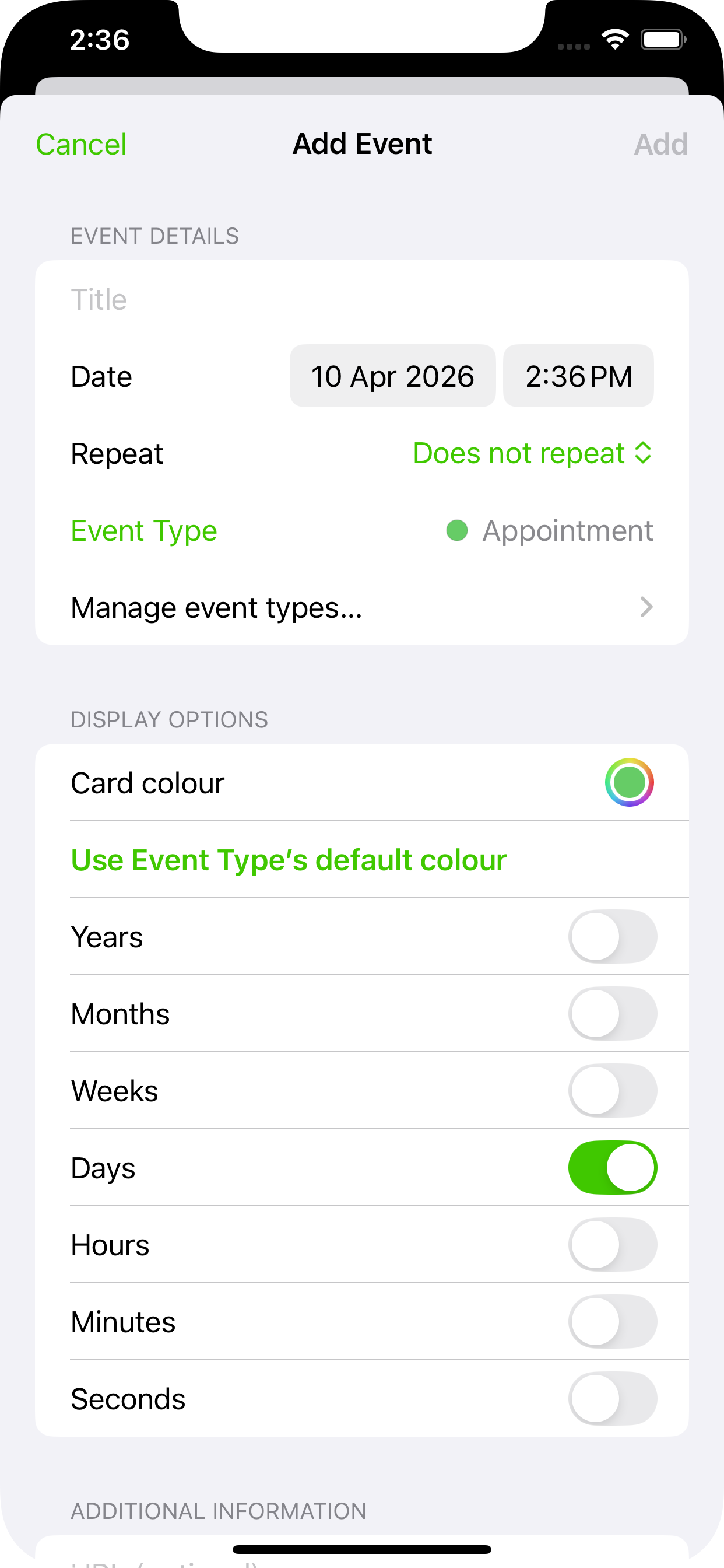 MyCountdowns add event