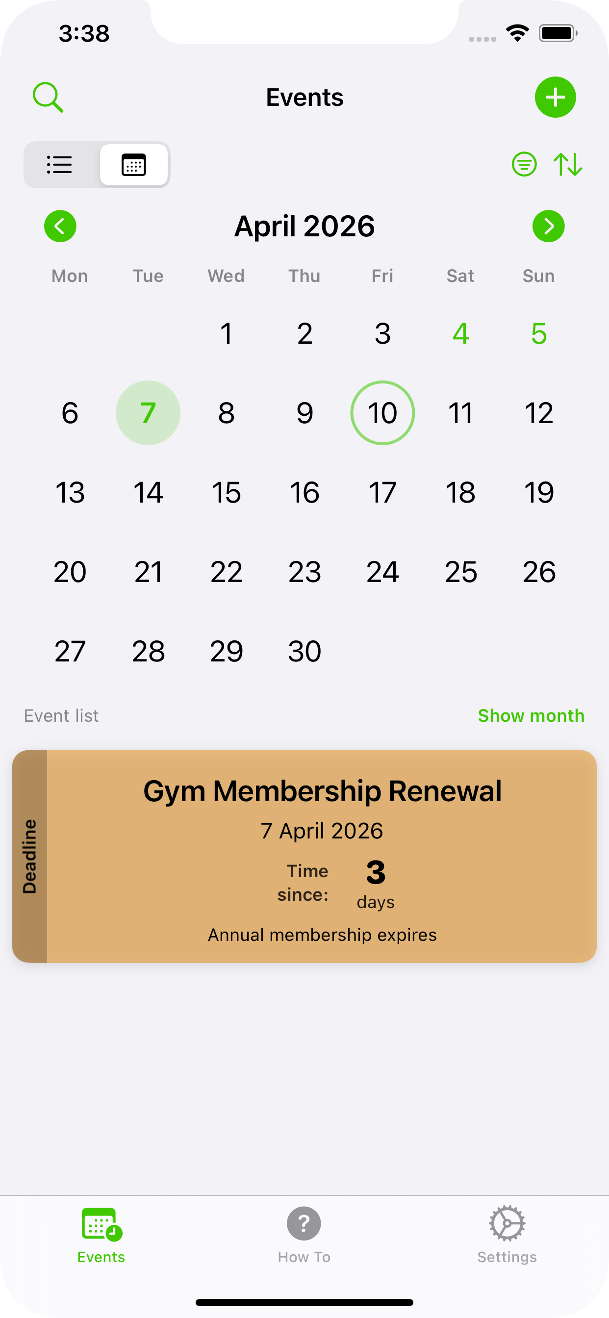 MyCountdowns calendar view