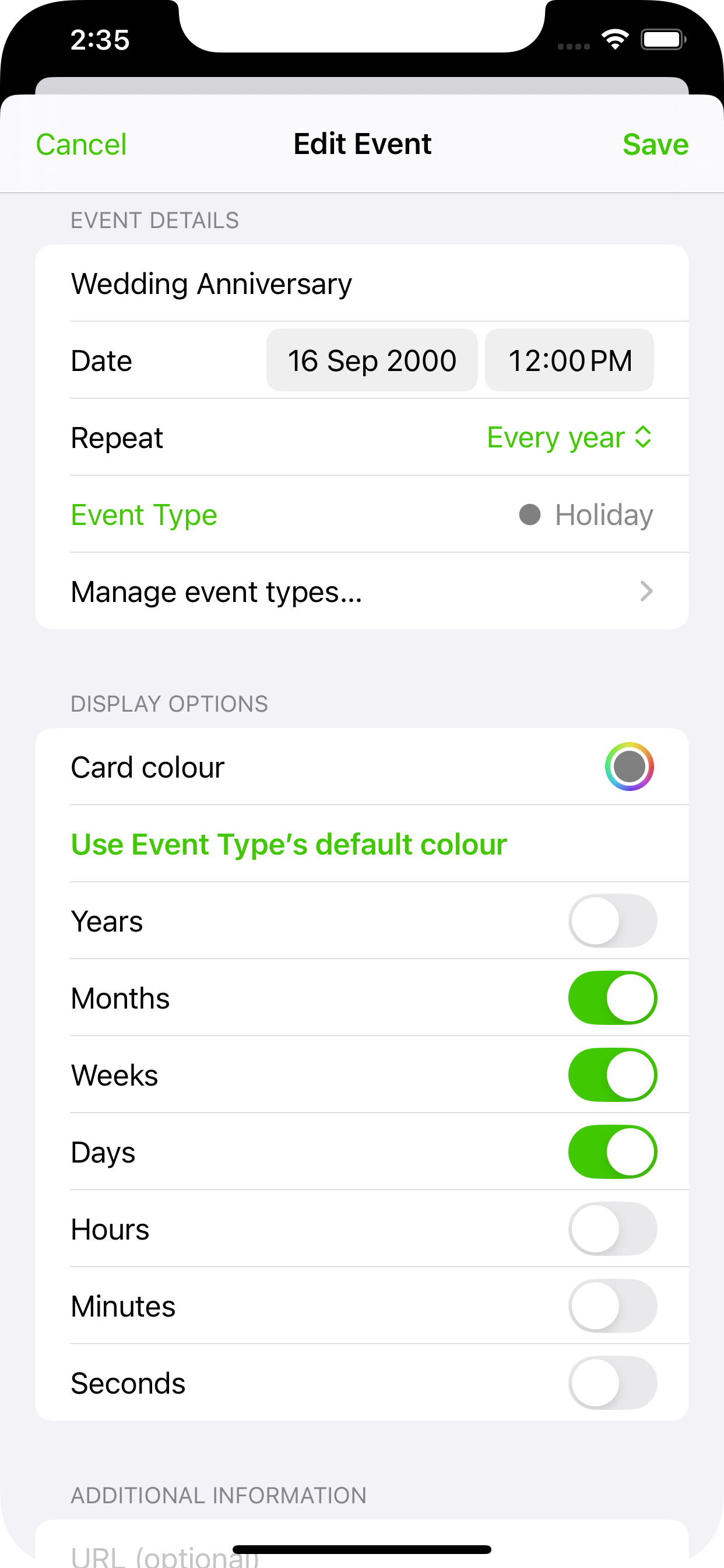 MyCountdowns edit event