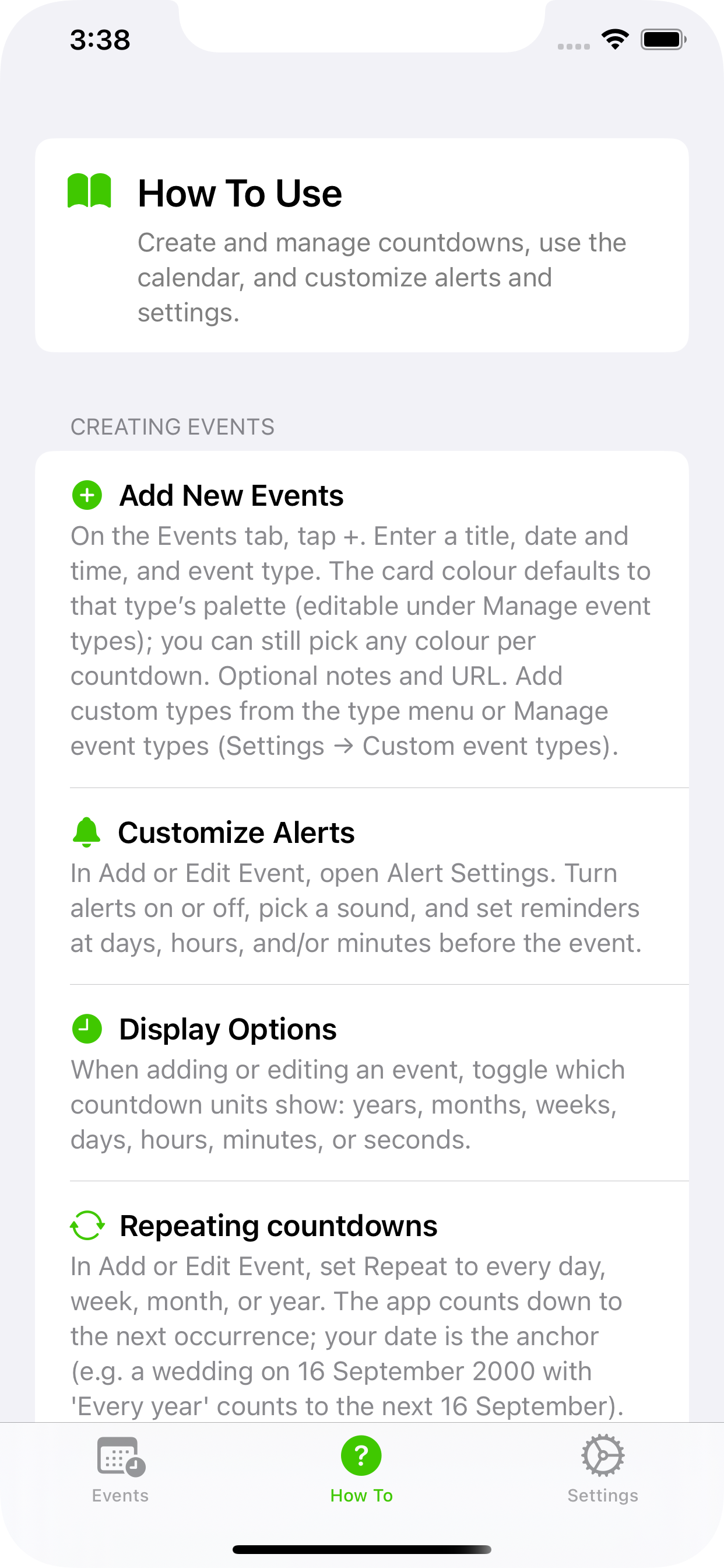MyCountdowns how to use