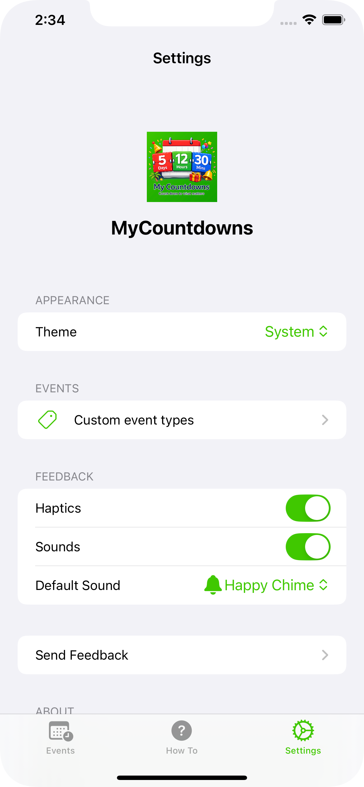 MyCountdowns settings