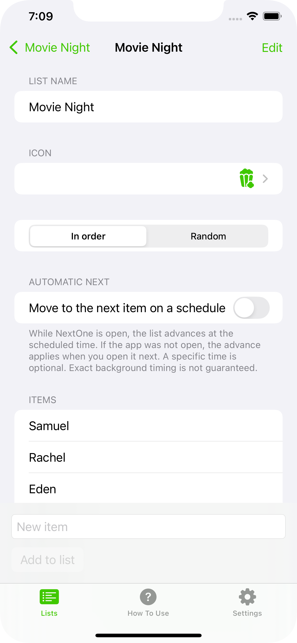 NextOne editing a list