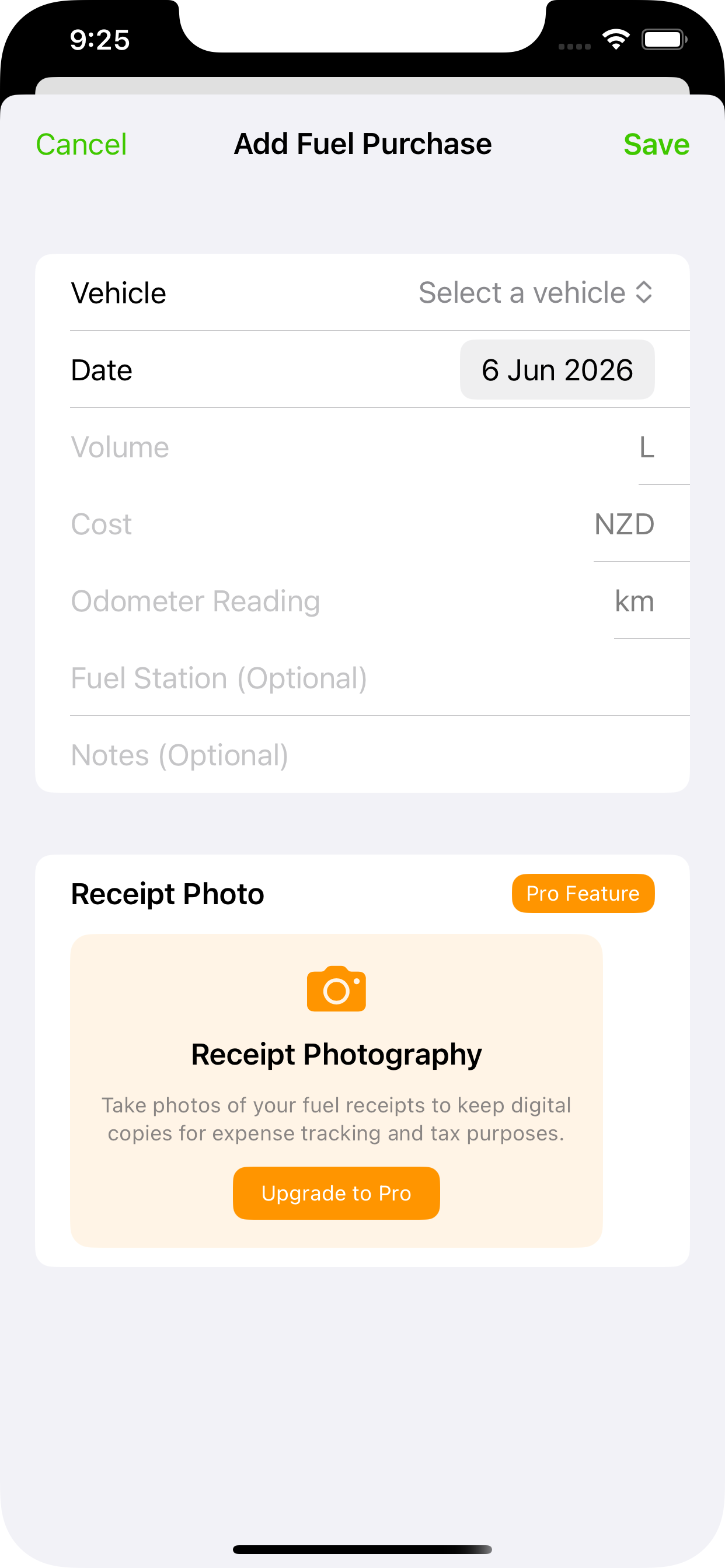 OdoLog fuel purchase
