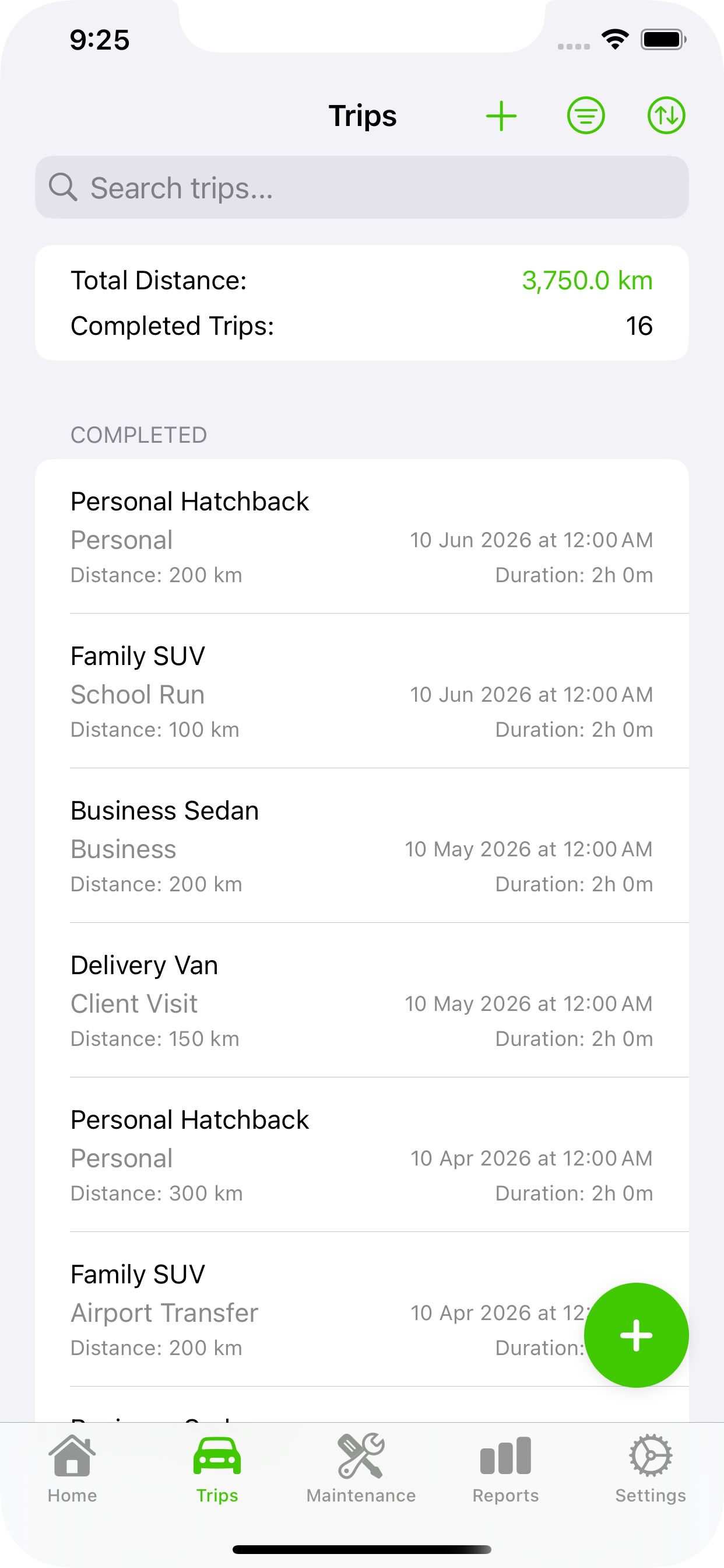 OdoLog trips list