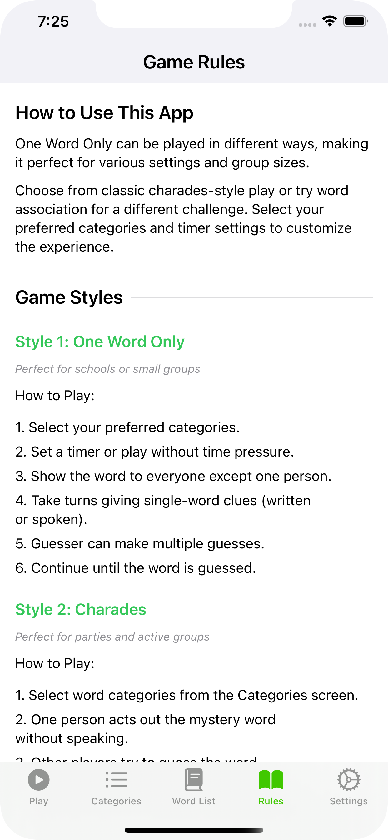 One Word Only rules