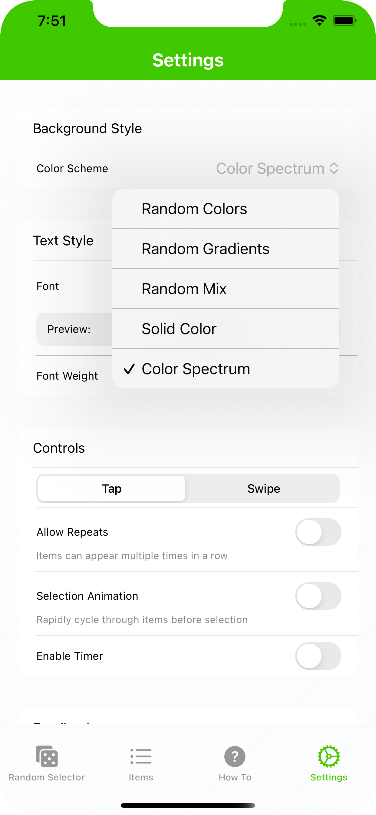 Random Selector settings