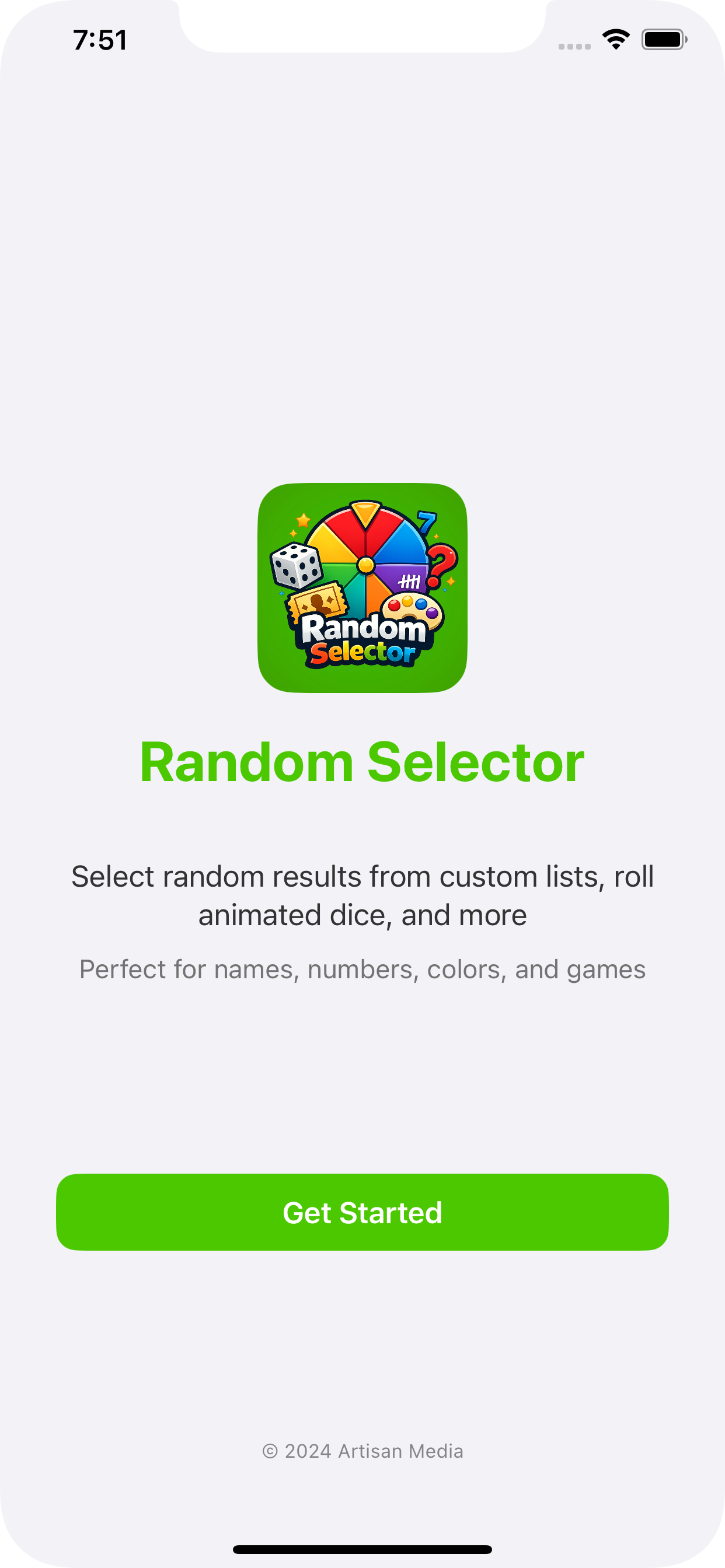 Random Selector splash screen