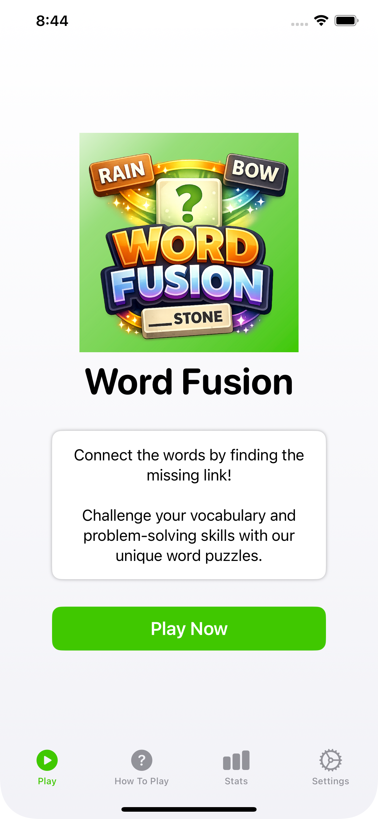 Word Fusion home screen